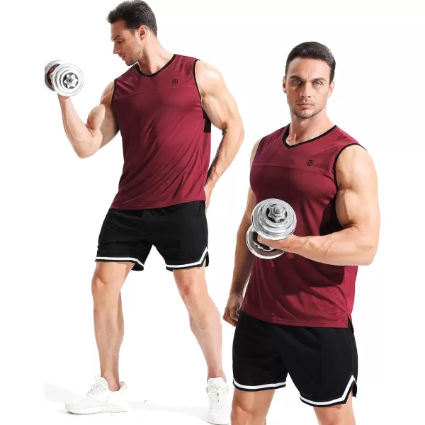 NELEUS Mens Dry Fit Workout Running Muscle Tank TopVneck BlackGreyRed 3 Pack