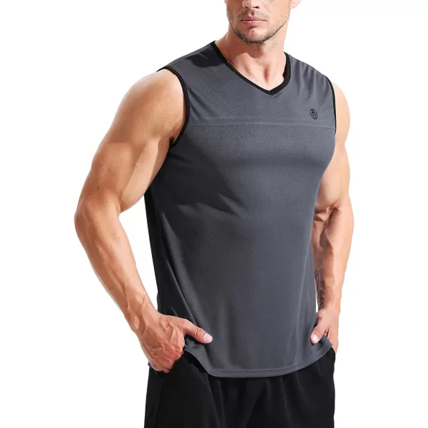 NELEUS Mens Dry Fit Workout Running Muscle Tank TopVneck BlackGreyRed 3 Pack