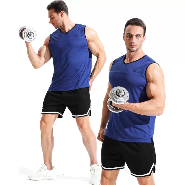 NELEUS Mens Dry Fit Workout Running Muscle Tank TopVneck WhiteBlueGrey 3 Pack