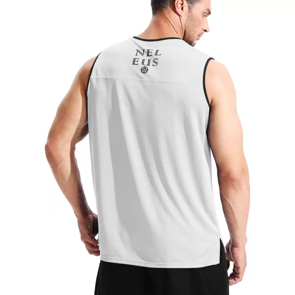 NELEUS Mens Dry Fit Workout Running Muscle Tank TopVneck WhiteBlueGrey 3 Pack