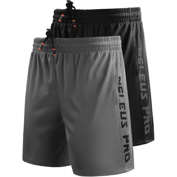 NELEUS Mens Lightweight Workout Athletic Shorts with Pockets6056 2 Packblack grey