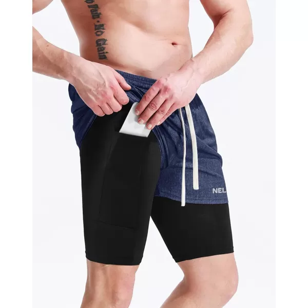 NELEUS Mens Lightweight Workout Athletic Shorts with Pockets6071 Dark Greyblack dark Blue 2 Pack