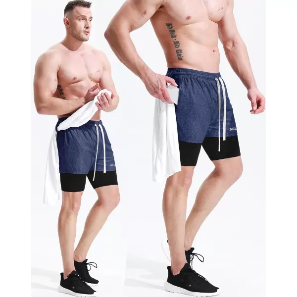 NELEUS Mens Lightweight Workout Athletic Shorts with Pockets6071 Dark Greyblack dark Blue 2 Pack