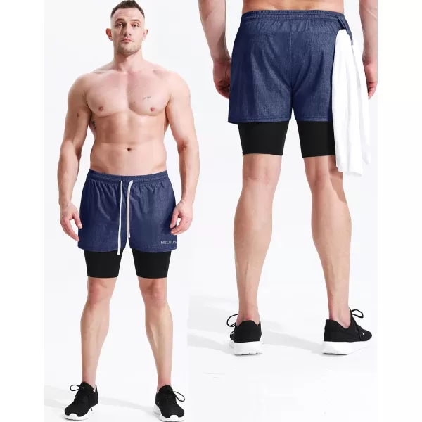 NELEUS Mens Lightweight Workout Athletic Shorts with Pockets6071 Dark Greyblack dark Blue 2 Pack