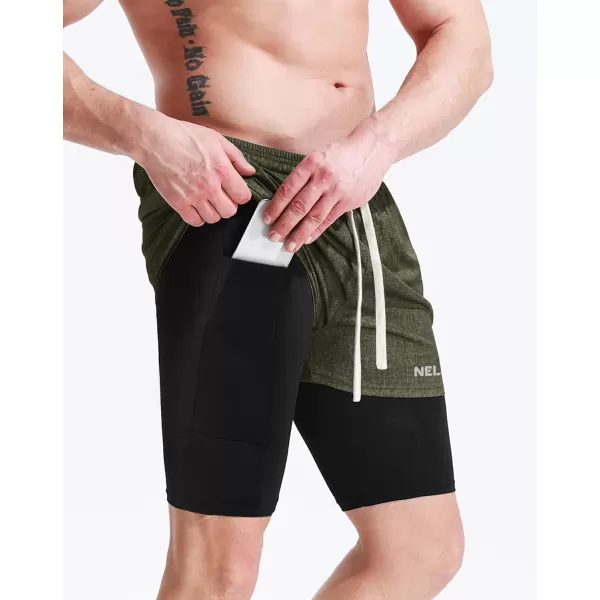 NELEUS Mens Lightweight Workout Athletic Shorts with Pockets6071 Dark Greyblack olive Green 2 Pack