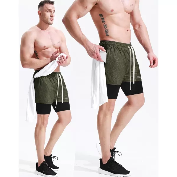 NELEUS Mens Lightweight Workout Athletic Shorts with Pockets6071 Dark Greyblack olive Green 2 Pack