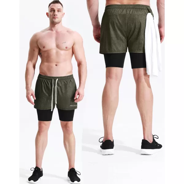 NELEUS Mens Lightweight Workout Athletic Shorts with Pockets6071 Olive Green dark Blue 2 Pack