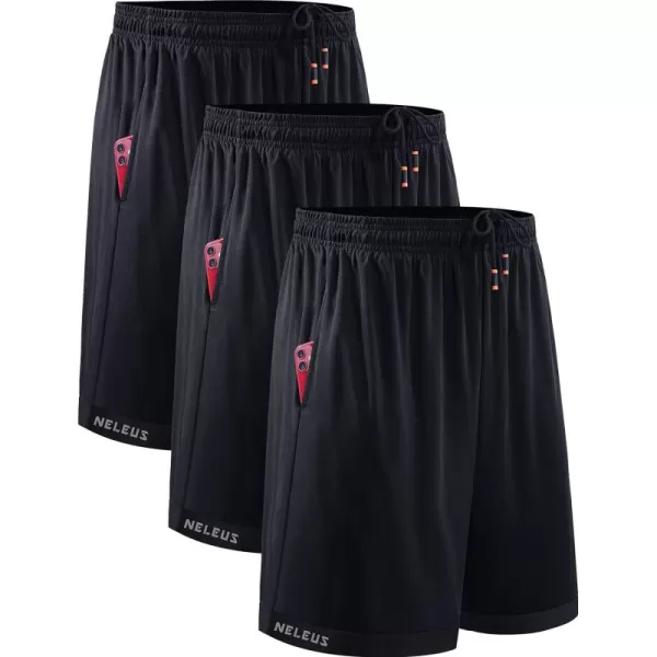 NELEUS Mens Lightweight Workout Athletic Shorts with Pockets6095 BlackBlackBlack 3 Pack