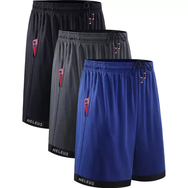 NELEUS Mens Lightweight Workout Athletic Shorts with Pockets6095 BlackGreyBlue 3 Pack