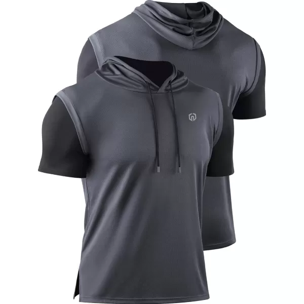 NELEUS Mens Running Shirt 3 Pack Dry Fit Mesh Athletic Workout Shirts with Hoods5123 BlackGreyNavy Blue3 Pack