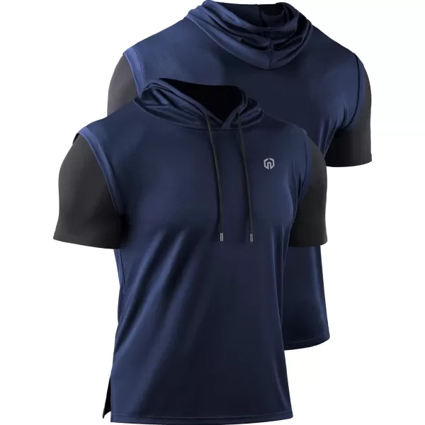 NELEUS Mens Running Shirt 3 Pack Dry Fit Mesh Athletic Workout Shirts with Hoods5123 BlackGreyNavy Blue3 Pack