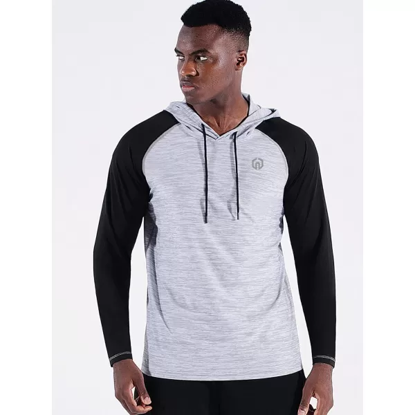 NELEUS Mens Running Shirt Long Sleeve Workout Shirts with Hoods5102 2 Packdark GreyLight Grey