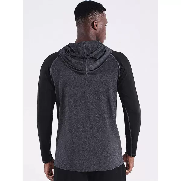 NELEUS Mens Running Shirt Long Sleeve Workout Shirts with Hoods5102 2 Packdark GreyLight Grey