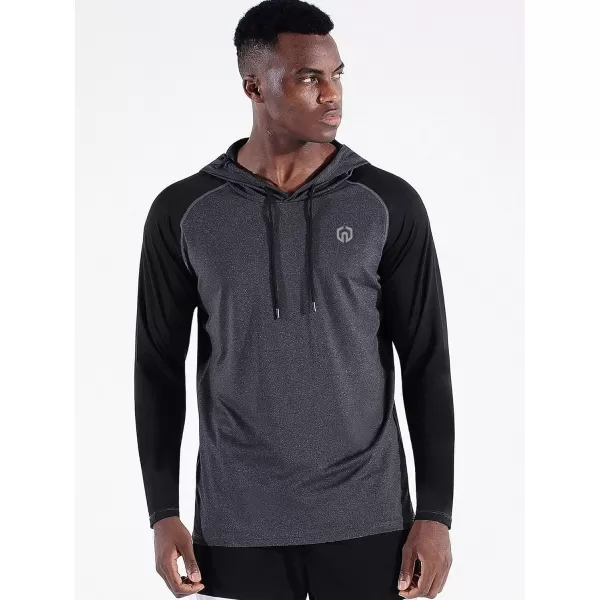 NELEUS Mens Running Shirt Long Sleeve Workout Shirts with Hoods5102 2 Packdark GreyRed