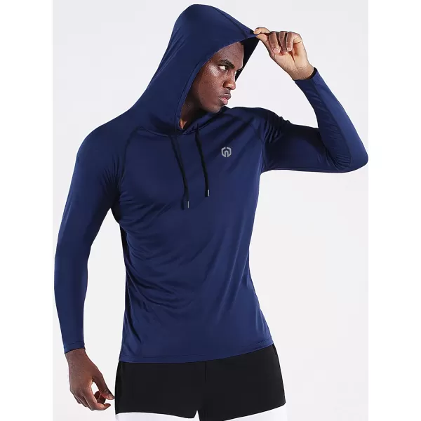 NELEUS Mens Running Shirt Long Sleeve Workout Shirts with HoodsUpf 50 BlackNavyLight Blue3 Pack