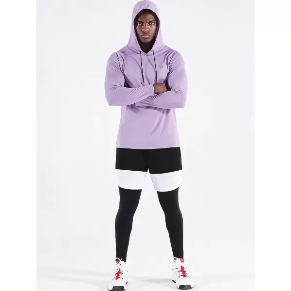 NELEUS Mens Running Shirt Long Sleeve Workout Shirts with HoodsUpf 50 PurplePinkWhite3 Pack