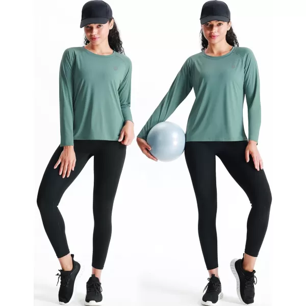 NELEUS Womens Dry Fit Workout Running Long Sleeve Shirt8024 BlackGreyBlackish Green3 Pack