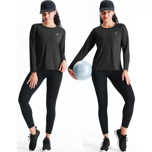 NELEUS Womens Dry Fit Workout Running Long Sleeve Shirt8024 BlackGreyBlackish Green3 Pack