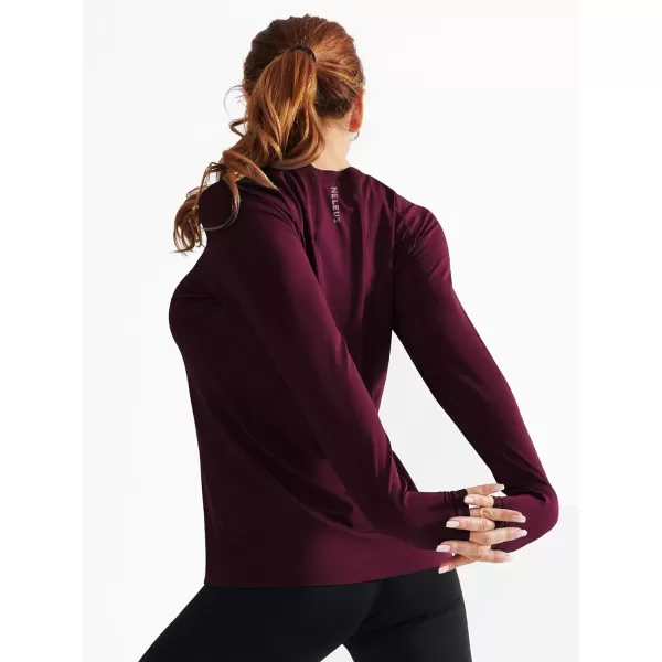 NELEUS Womens Dry Fit Workout Running Long Sleeve Shirt8065 2 PackcoffeeBurgundy Red