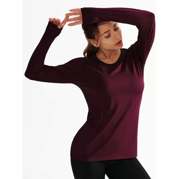 NELEUS Womens Dry Fit Workout Running Long Sleeve Shirt8065 2 PackcoffeeBurgundy Red