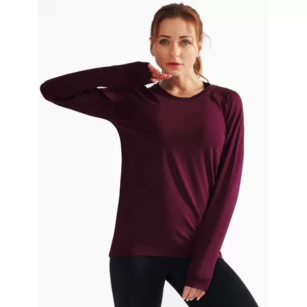 NELEUS Womens Dry Fit Workout Running Long Sleeve Shirt8065 2 PackcoffeeBurgundy Red