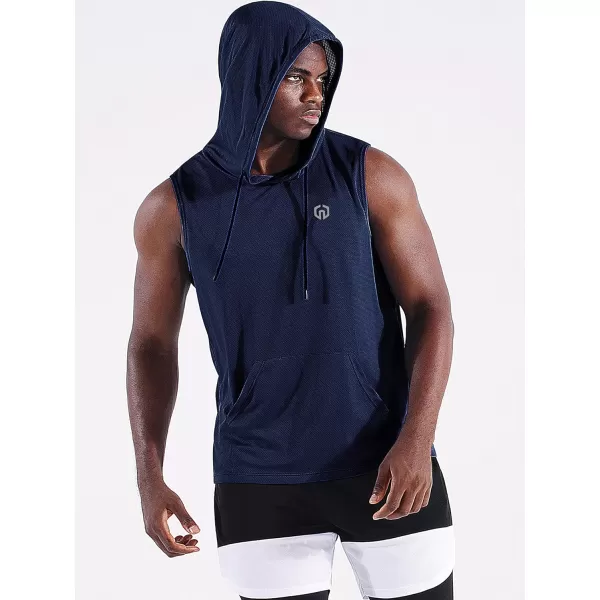 Neleus Mens Running Tank Tops 3 Pack Sleeveless Workout Athletic Shirts with Hoods5093 BlackGreyNavy Blue