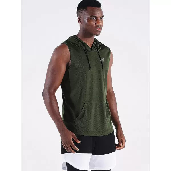 Neleus Mens Running Tank Tops 3 Pack Sleeveless Workout Athletic Shirts with Hoods5093 BlackGreyOlive Green