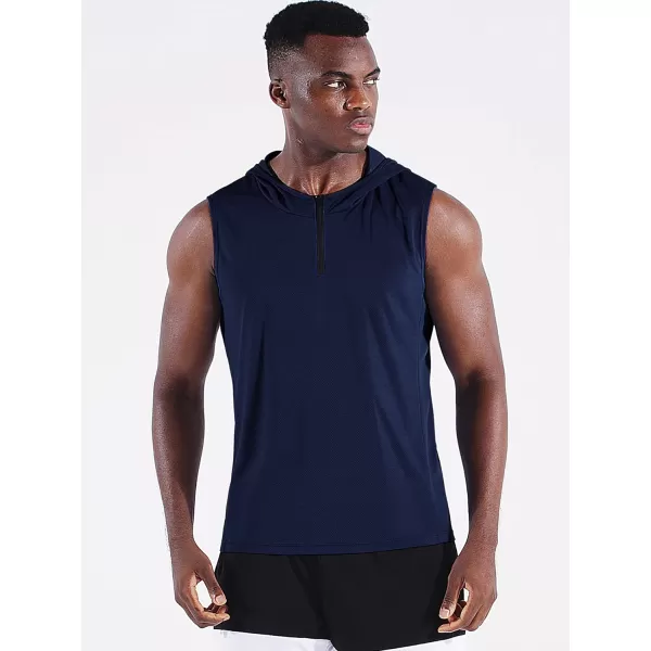 Neleus Mens Running Tank Tops 3 Pack Sleeveless Workout Athletic Shirts with Hoods5099 BlackGreyNavy Blue3 Pack