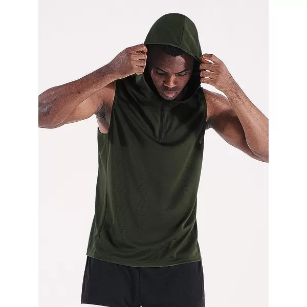 Neleus Mens Running Tank Tops 3 Pack Sleeveless Workout Athletic Shirts with Hoods5099 BlackNavyOlive Green3 Pack