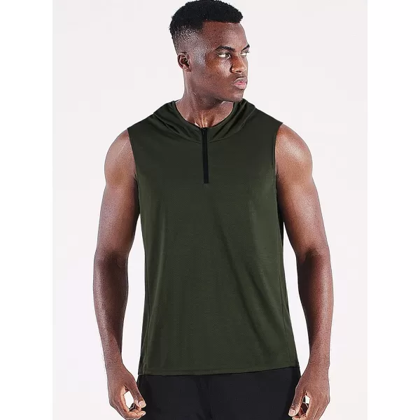 Neleus Mens Running Tank Tops 3 Pack Sleeveless Workout Athletic Shirts with Hoods5099 BlackNavyOlive Green3 Pack