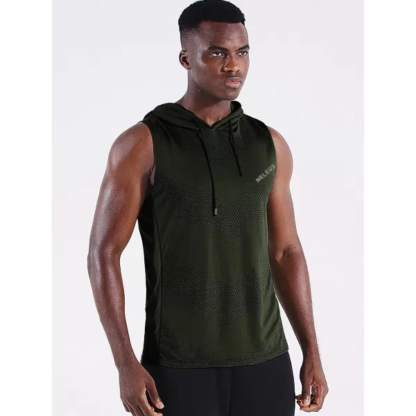 Neleus Mens Workout Tank Tops 3 Pack Sleeveless Running Shirts with Hoodie5098 BlackGreyOlive Green 3 Pack