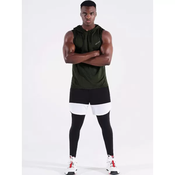 Neleus Mens Workout Tank Tops 3 Pack Sleeveless Running Shirts with Hoodie5098 BlackGreyOlive Green3 Pack