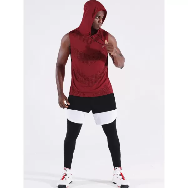 Neleus Mens Workout Tank Tops 3 Pack Sleeveless Running Shirts with Hoodie5098 BlackGreyRed3 Pack