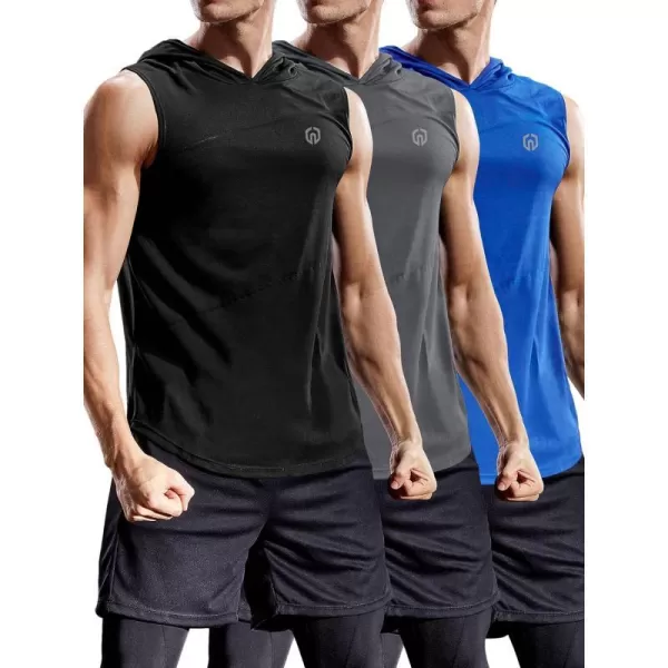 NELEUS Dry Fit Workout Athletic Muscle Tank with Hoods Pack of 35036 3 Packblackbluegrey