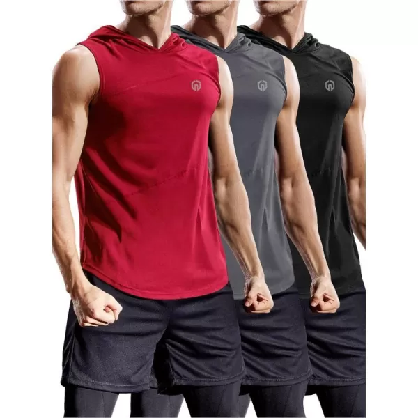 NELEUS Dry Fit Workout Athletic Muscle Tank with Hoods Pack of 35036 3 Packblackgreyred