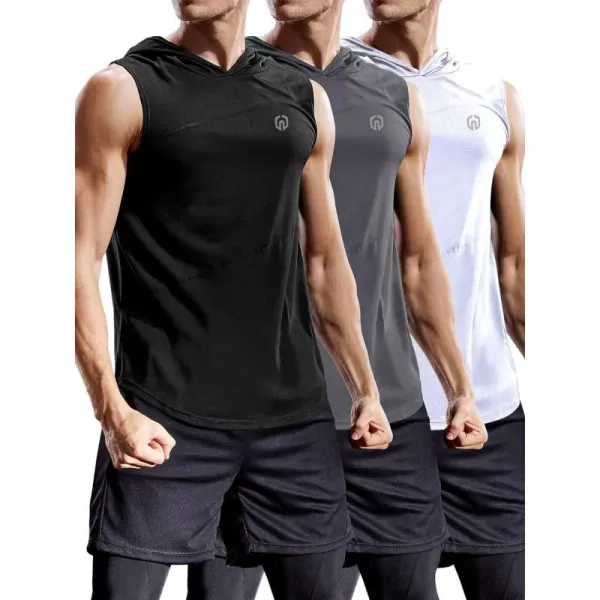 NELEUS Dry Fit Workout Athletic Muscle Tank with Hoods Pack of 35036 3 Packblackgreywhite