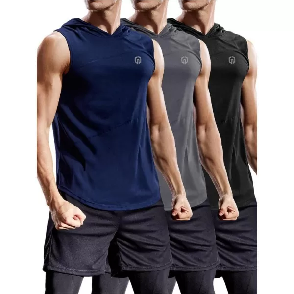 NELEUS Dry Fit Workout Athletic Muscle Tank with Hoods Pack of 35036 3 Packblacknavy Bluegrey