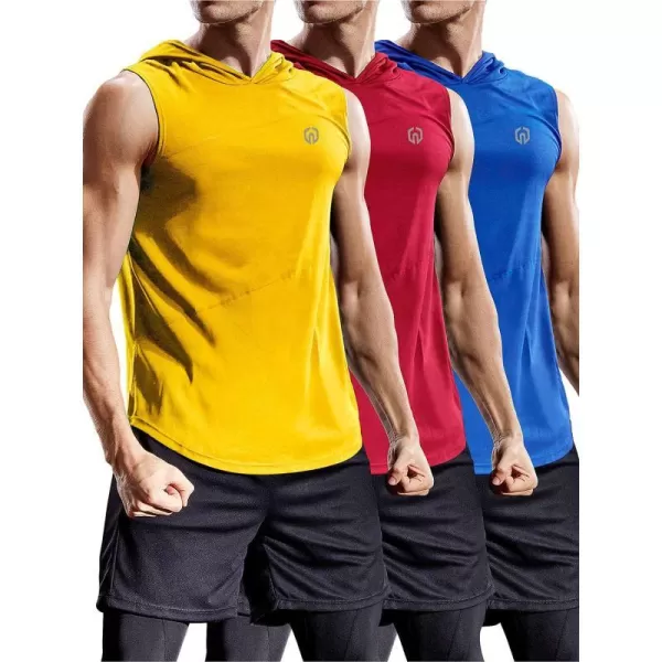 NELEUS Dry Fit Workout Athletic Muscle Tank with Hoods Pack of 35036 3 Packblueredyellow