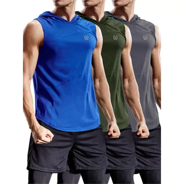 NELEUS Dry Fit Workout Athletic Muscle Tank with Hoods Pack of 35036 3 Packolive Greengreyblue