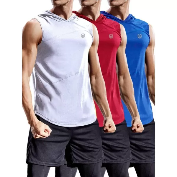 NELEUS Dry Fit Workout Athletic Muscle Tank with Hoods Pack of 35036 BlueRedWhite3 Pack