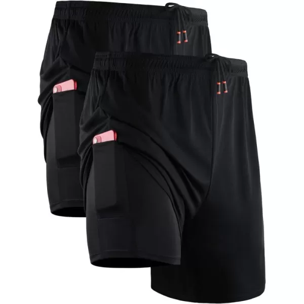 NELEUS Mens 2 in 1 Running Shorts with LinerDry Fit Workout Shorts with Pockets6070 BlackBlack2 Pack