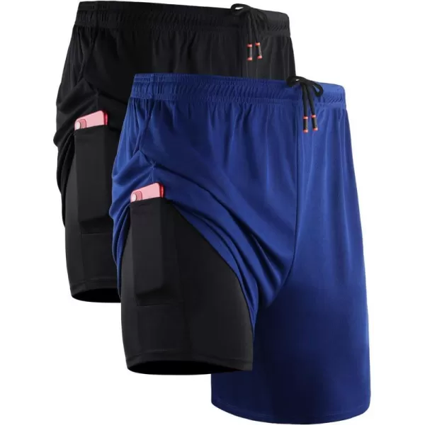 NELEUS Mens 2 in 1 Running Shorts with LinerDry Fit Workout Shorts with Pockets6070 BlackBlue2 Pack