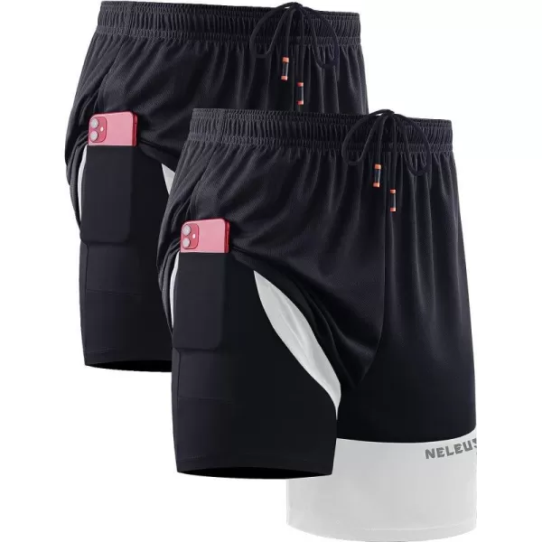 NELEUS Mens 2 in 1 Running Shorts with LinerDry Fit Workout Shorts with Pockets6094 BlackBlack2 Pack