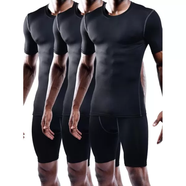 NELEUS Mens 3 Pack Athletic Compression Base Layer Workout Shirt5003 BlackBlackBlack3 Pack