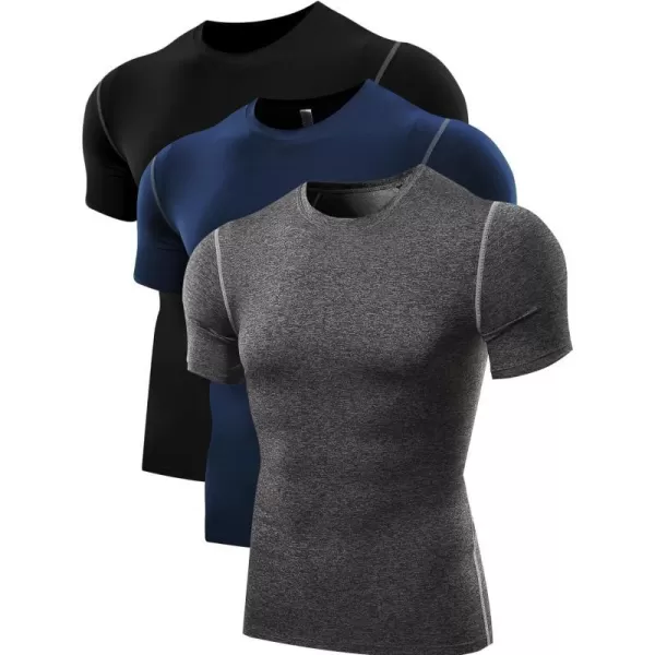 NELEUS Mens 3 Pack Athletic Compression Base Layer Workout Shirt5003 Blackgreynavy Blue3 Pack