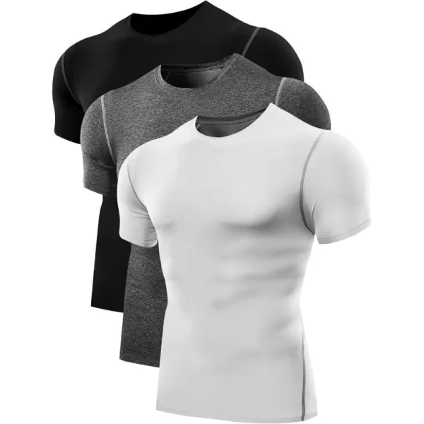 NELEUS Mens 3 Pack Athletic Compression Base Layer Workout Shirt5003 Blackgreywhite3 Pack