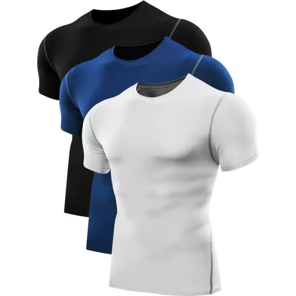 NELEUS Mens 3 Pack Athletic Compression Base Layer Workout Shirt5003 Blackwhiteblue3 Pack