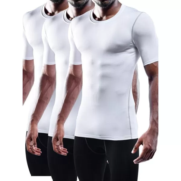 NELEUS Mens 3 Pack Athletic Compression Base Layer Workout Shirt5003 WhiteWhiteWhite3 Pack