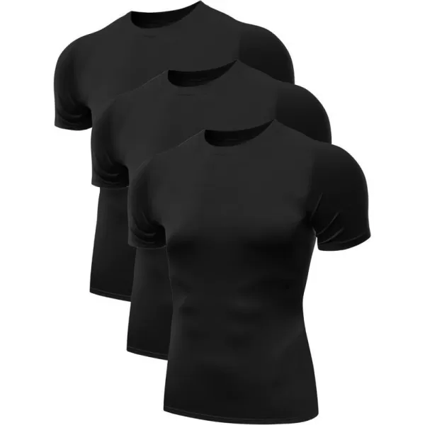 NELEUS Mens 3 Pack Athletic Compression Base Layer Workout Shirt5011 3 Pack Black