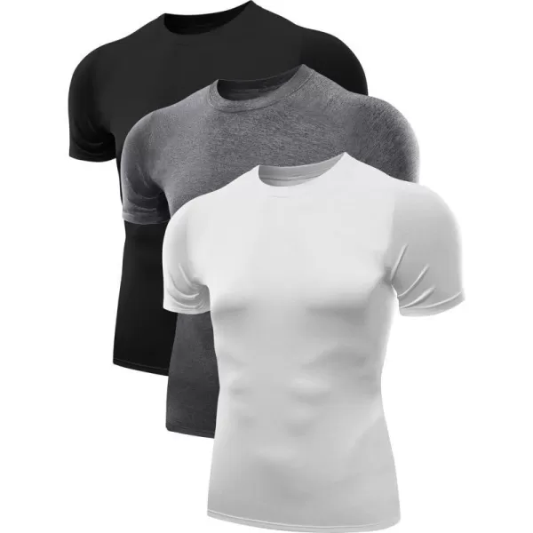 NELEUS Mens 3 Pack Athletic Compression Base Layer Workout Shirt5011 3 Pack Blackgreywhite